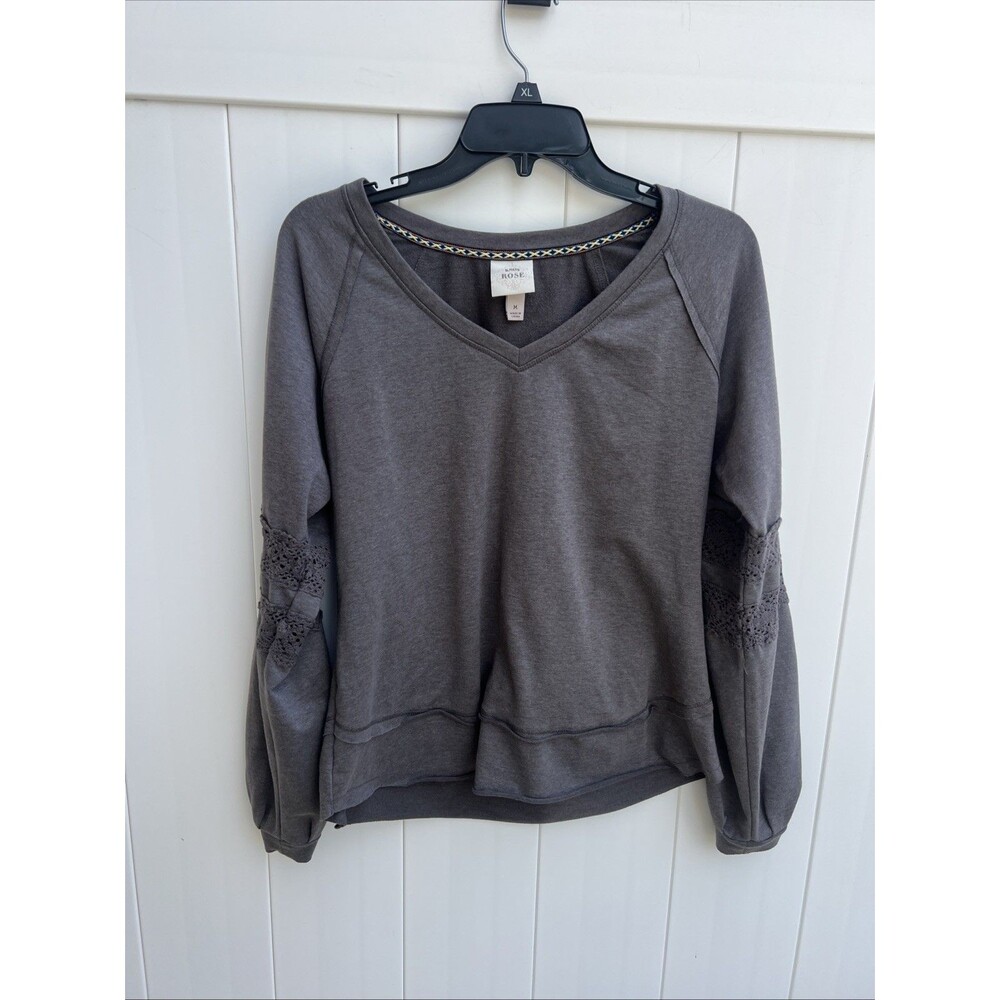 Knox Rose Women's Top Size M Short Sleeve Gray Sweater